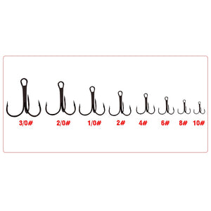 50Pcs/lot  Fishing Treble Hook Size 2/4/6/8/10/12/14 High Carbon Steel Sharp Barbed Black/Brown/White