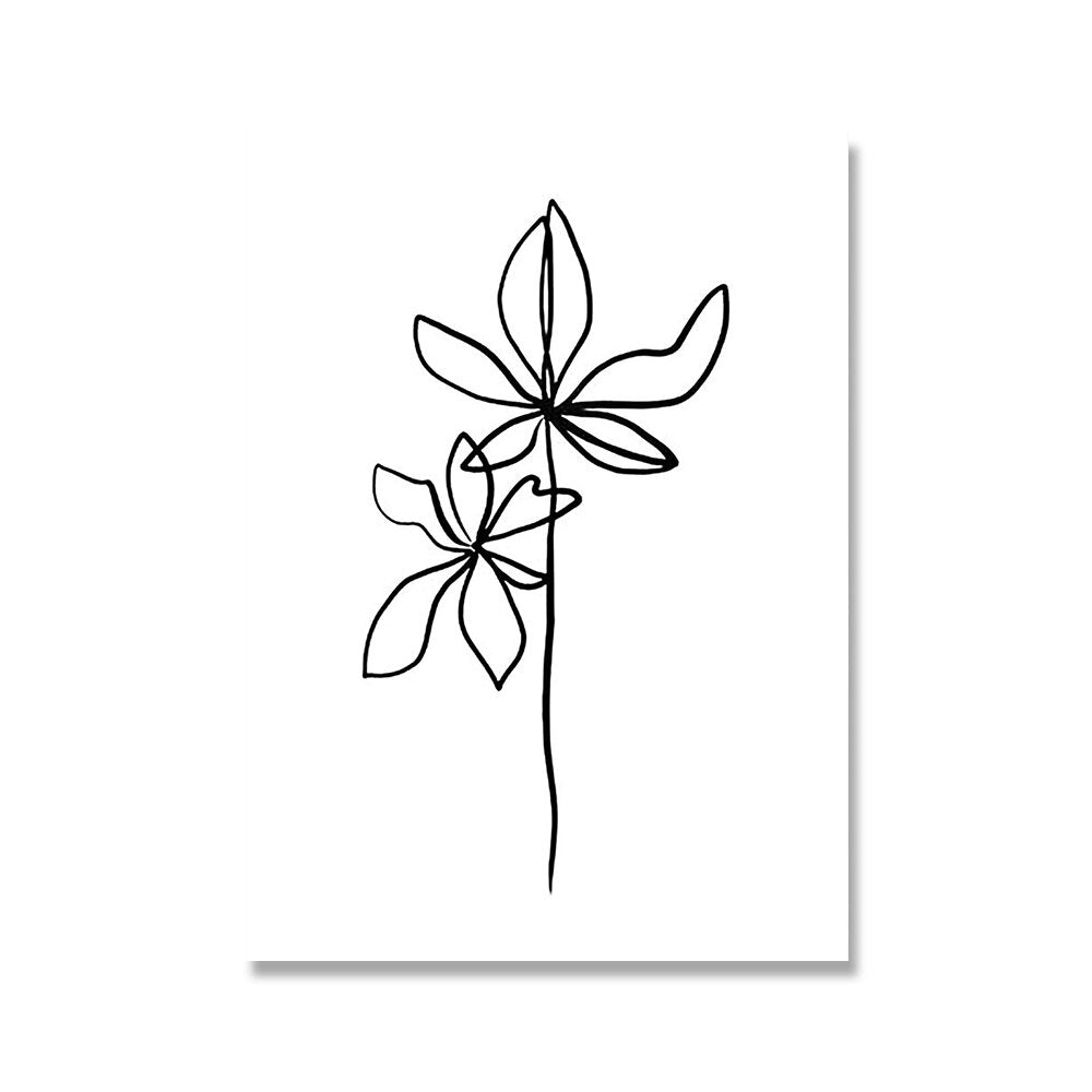 Wall Art Line Drawing Girl Print Minimalist Simple Fashion Poster Women Flower Leaf Hand Body Sketch Black White Canvas Painting