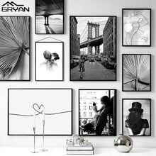 Load image into Gallery viewer, Nordic Black White Retro Fashion Women Wall Art Canvas Poster Abstract Kiss Matisse Line Print Painting Botanical Leaves Picture 1