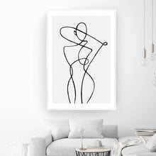 Load image into Gallery viewer, Wall Art Line Drawing Girl Print Minimalist Simple Fashion Poster Women Flower Leaf Hand Body Sketch Black White Canvas Painting