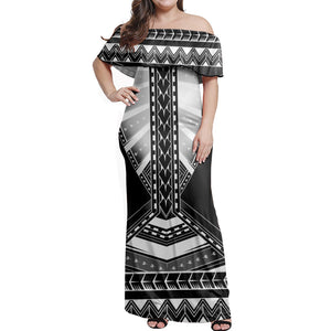 Polynesian Tribal Red Gray Lines Printed Women Elegant One Shoulder Dress New Summer Plus Size Ruffle Long Dresses Clothing 1