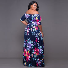 Load image into Gallery viewer, New plus size dress 6XL-9XL bust 148CM women&#39;s sexy one-shoulder split short sleeve digital printing one-piece plus size dress