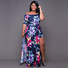 Load image into Gallery viewer, New plus size dress 6XL-9XL bust 148CM women&#39;s sexy one-shoulder split short sleeve digital printing one-piece plus size dress