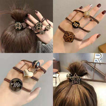 Load image into Gallery viewer, Hair Bands Combination Female Rubber Band Line Elastic Hair Band Rope Simple Retro Star Leopard Print Ponytail Female