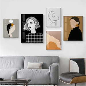 Fashion Canvas Painting Pretty Woman Posters Abstract Line Pictures Geometry Art Prints Nordic Paintings For Home Decoration