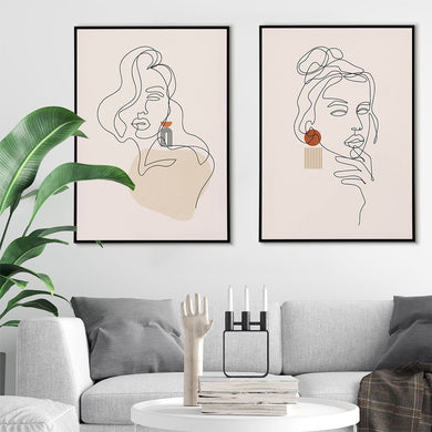 Woman Face Abstract Line Poster Fashion Makeup Canvas Painting Beige Minimalist Art Print Wall Picture Living Bedroom Home Decor