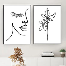 Load image into Gallery viewer, Wall Art Line Drawing Girl Print Minimalist Simple Fashion Poster Women Flower Leaf Hand Body Sketch Black White Canvas Painting