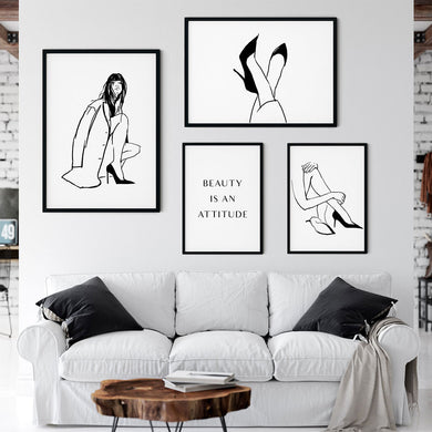 Fashion Poster Women Canvas Painting High Heels Wall Art Print Black line Nordic Picture For Living Room On The Wall Home Decor