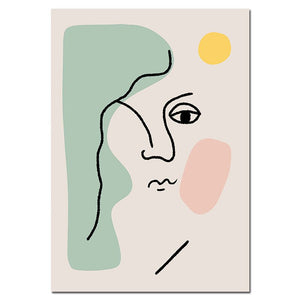 Nordic Fashion Abstract Women Face Matisse Line Drawing Poster & Prints Colorful Girls Canvas Painting Wall Art Pictures Bedroom