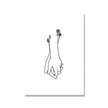 Load image into Gallery viewer, Wall Art Line Drawing Girl Print Minimalist Simple Fashion Poster Women Flower Leaf Hand Body Sketch Black White Canvas Painting