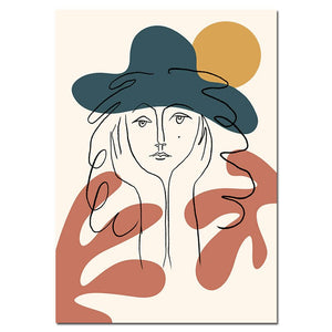 Nordic Fashion Abstract Women Face Matisse Line Drawing Poster & Prints Colorful Girls Canvas Painting Wall Art Pictures Bedroom