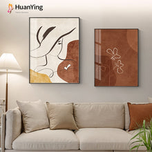 Load image into Gallery viewer, Minimalist Wall Pictures Line Woman Face Canvas Painting Abstract Brown Poster and Prints Fashion Living Room Bedroom Decoration