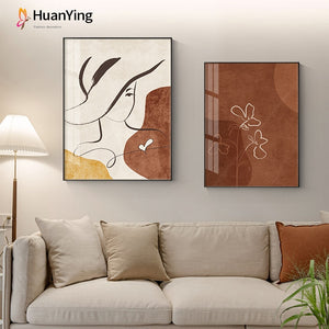 Minimalist Wall Pictures Line Woman Face Canvas Painting Abstract Brown Poster and Prints Fashion Living Room Bedroom Decoration