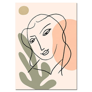 Nordic Fashion Abstract Women Face Matisse Line Drawing Poster & Prints Colorful Girls Canvas Painting Wall Art Pictures Bedroom