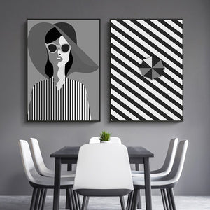 Black White Fashion Woman Lines Canvas Poster Nordic Abstract Wall Art Print Painting Modern Picture Living Room Decoration