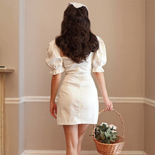 Load image into Gallery viewer, Women&#39;s French Vintage Solid Short Sleeve Puff Sleeve Square Neck Short Dresses