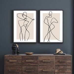 Abstract Classy Woman Line Art Print Beige Neutral Female Line Poster Room Wall Decor Fashion Romantic Canvas Painting Pictures