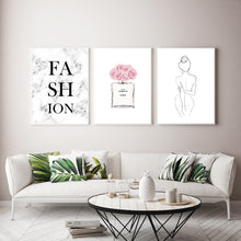 Load image into Gallery viewer, Perfume Posters and Prints Fashion Poster Woman Line Art Canvas Painting Marbling Quote Wall Pictures for Living Room Home Decor
