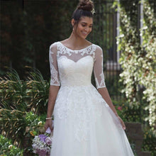 Load image into Gallery viewer, Short 2021 Wedding Dress White For women  Vestido De Noiva Sheer Scoop Half Sleeve Knee Length Short Wedding Dress Cheap