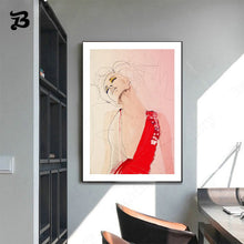 Load image into Gallery viewer, Abstract Woman Portrait Canvas Painting Line Wall Art Posters and Prints Fashion Woman Red High-Heeled Shoes Home Decoration