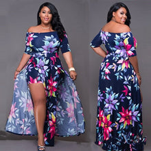 Load image into Gallery viewer, New plus size dress 6XL-9XL bust 148CM women&#39;s sexy one-shoulder split short sleeve digital printing one-piece plus size dress