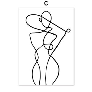 Nordic Fashion White Cotton Dance Girls Canvas Painting Abstract Woman Line Drawing Posters and Prints Wall Art Pictures