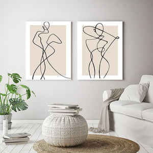 Abstract Classy Woman Line Art Print Beige Neutral Female Line Poster Room Wall Decor Fashion Romantic Canvas Painting Pictures