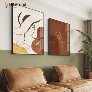 Minimalist Wall Pictures Line Woman Face Canvas Painting Abstract Brown Poster and Prints Fashion Living Room Bedroom Decoration