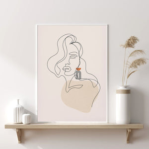 Woman Face Abstract Line Poster Fashion Makeup Canvas Painting Beige Minimalist Art Print Wall Picture Living Bedroom Home Decor