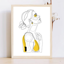 Load image into Gallery viewer, Abstract Line Prints Drawn Female Portrait Poster Yellow Fashion Sketch Canvas Painting Minimalist Woman Art Decor Wall Picture