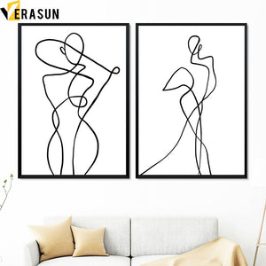 Abstract Line Body Art Fashion Sexy Woman Wall Art Canvas Painting Nordic Posters and Prints Wall Pictures for Living Room Decor