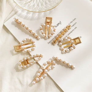 Sweetly Artifial Pearl Duck Clip Hair Pins Geometric Wave Heart Square Circle Straight Line Headwear for Women