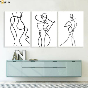 Abstract Line Body Art Fashion Sexy Woman Wall Art Canvas Painting Nordic Posters and Prints Wall Pictures for Living Room Decor