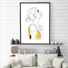 Load image into Gallery viewer, Abstract Line Prints Drawn Female Portrait Poster Yellow Fashion Sketch Canvas Painting Minimalist Woman Art Decor Wall Picture
