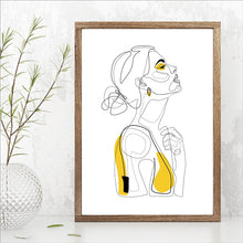 Load image into Gallery viewer, Abstract Line Prints Drawn Female Portrait Poster Yellow Fashion Sketch Canvas Painting Minimalist Woman Art Decor Wall Picture