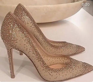 Sexy Mesh Rhinestone Patchwork High Heel Shoes Champagne Glittering Heels Pumps Bling Bling Crystal Wedding Dress Shoes Bride