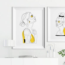 Load image into Gallery viewer, Abstract Line Prints Drawn Female Portrait Poster Yellow Fashion Sketch Canvas Painting Minimalist Woman Art Decor Wall Picture