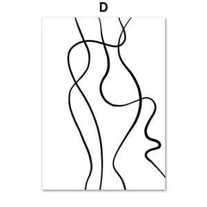 Nordic Fashion White Cotton Dance Girls Canvas Painting Abstract Woman Line Drawing Posters and Prints Wall Art Pictures