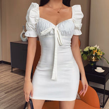 Load image into Gallery viewer, Women&#39;s French Vintage Solid Short Sleeve Puff Sleeve Square Neck Short Dresses