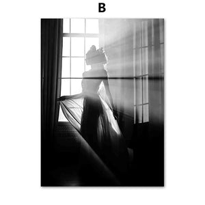 Black White Fashion Woman Abstract Lines Wall Art Canvas Painting Nordic Posters And Prints Wall Pictures For Living Room Decor