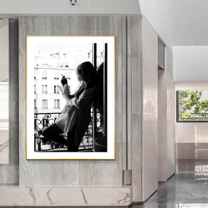Line Black And White Sexy Window Girl Nordic Canvas Painting Fashion Beautiful Woman Posters Wall Art Pictures Living Room Decor