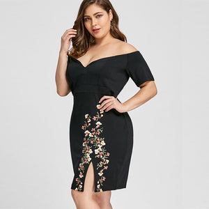 2021 New Women's Spring and Summer One-Shoulder Sexy Split Printed Bag Hip Dress Plus Size Women's Clothes