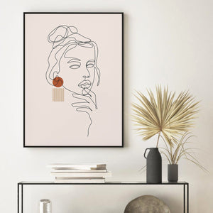 Woman Face Abstract Line Poster Fashion Makeup Canvas Painting Beige Minimalist Art Print Wall Picture Living Bedroom Home Decor
