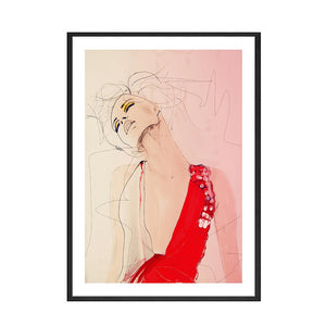 Abstract Woman Portrait Canvas Painting Line Wall Art Posters and Prints Fashion Woman Red High-Heeled Shoes Home Decoration