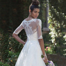 Load image into Gallery viewer, Short 2021 Wedding Dress White For women  Vestido De Noiva Sheer Scoop Half Sleeve Knee Length Short Wedding Dress Cheap