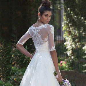 Short 2021 Wedding Dress White For women  Vestido De Noiva Sheer Scoop Half Sleeve Knee Length Short Wedding Dress Cheap