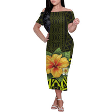 Load image into Gallery viewer, Custom Hawaiian Style Printed Long-Sleeved Polyester Dress Beach Party 2021 Plus Size Ladies Simple Dress Off-Shoulder 1