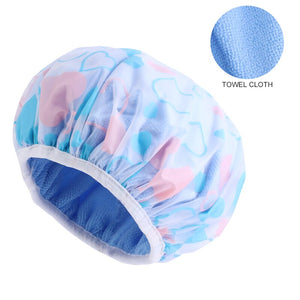 Reusable Floral Pattern Waterproof Shower Cap Terry Lined Double Layer Headcover Dry Hair Spa Salon Bath Cap Bathroom Supplies