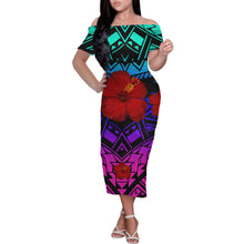 Load image into Gallery viewer, Custom Hawaiian Style Printed Long-Sleeved Polyester Dress Beach Party 2021 Plus Size Ladies Simple Dress Off-Shoulder 1