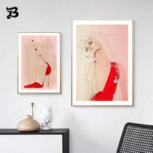 Load image into Gallery viewer, Abstract Woman Portrait Canvas Painting Line Wall Art Posters and Prints Fashion Woman Red High-Heeled Shoes Home Decoration